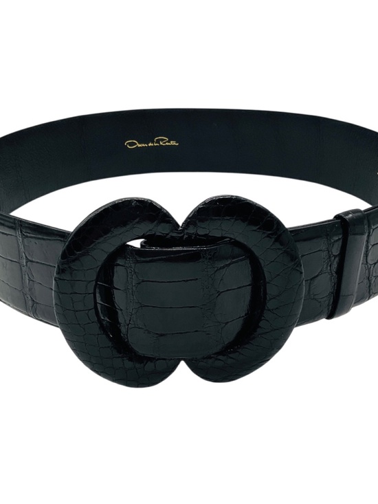 OSCAR DE LA RENTA BLACK GENUINE AMERICAN ALLIGATOR SKIN LEATHER WIDE BELT main image 5